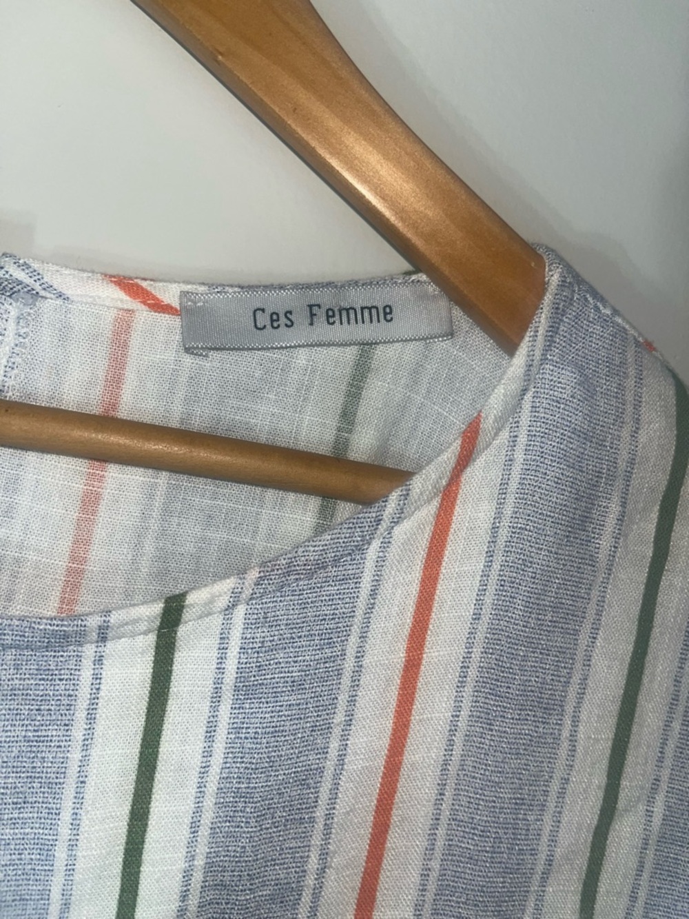 Ces Femme White Shirt with Blue, Green & Orange Stripes - Picture 4 of 4